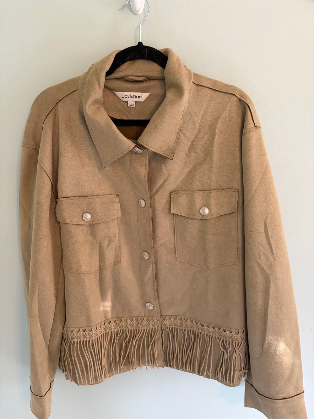 Davis & Dani fringed faux leather, size Large.